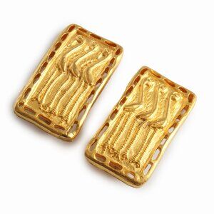 Guy Laroche Paris Earrings Vintage Clip On Egyptian Revival 3 Birds Retro